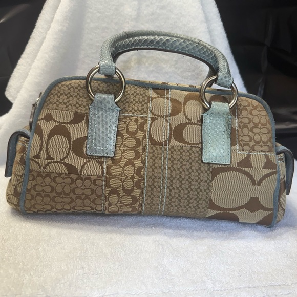 Coach Blue and Brown Satchel with Signature Monogram